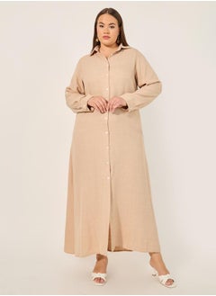 Styli Plus Size Roll-Up Sleeves Shirt Maxi Dress  - Image 2