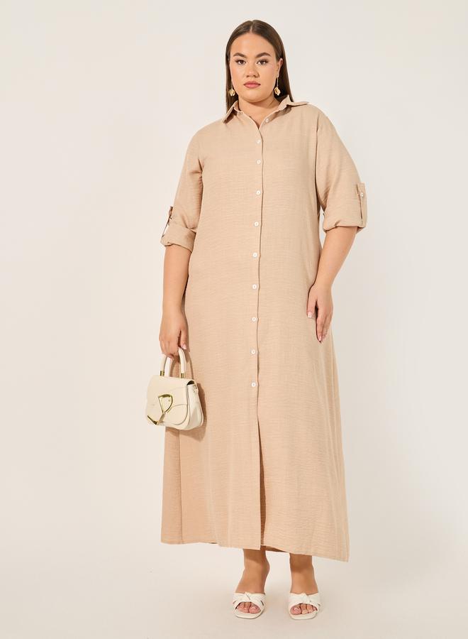 Styli Beige Button-Up Dress - Image 1