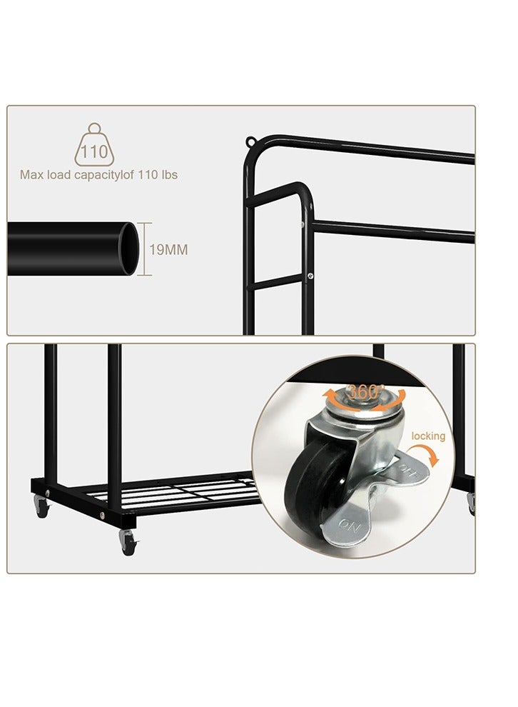 Solerconm Clothes Rail on Wheels, Clothing Rails Double Coat Racks Clothing Garment Rack Coat Rail with Top Rod Organizer Lower Storage Shelf, Black - Image 2