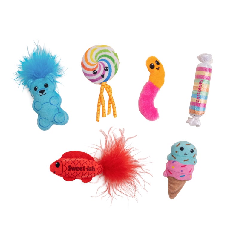 Catstages Kitty Sweet Treats, 6-Pack Catnip Plush Toys with Crinkle & Feathers, Multicolored - Image 1