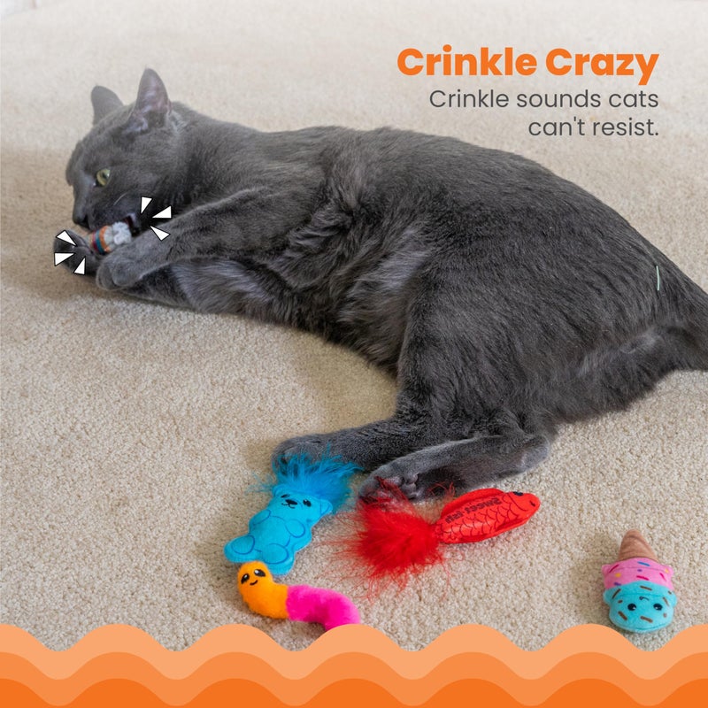 Catstages Kitty Sweet Treats, 6-Pack Catnip Plush Toys with Crinkle & Feathers, Multicolored - Image 3
