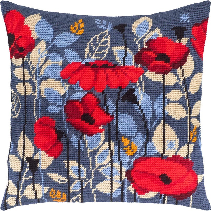 Brvsk Poppies in The Evening. Needlepoint Kit. Throw Pillow 16×16 Inches. Printed Tapestry Canvas, European Quality - Image 1