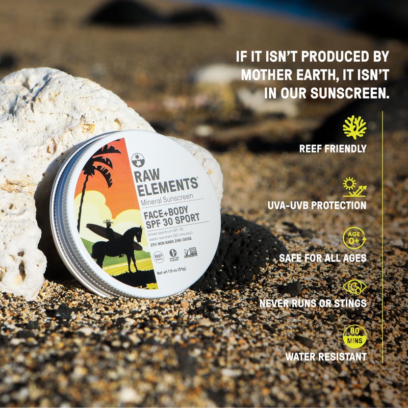Raw Elements Mike Fields Face & Body Organic Sunscreen Tin SPF 30 - Non-Nano Zinc Oxide, Water-Resistant 80 Min, Reef Safe, All Ages Safe, Travel Sunblock 1.8 oz - Image 3