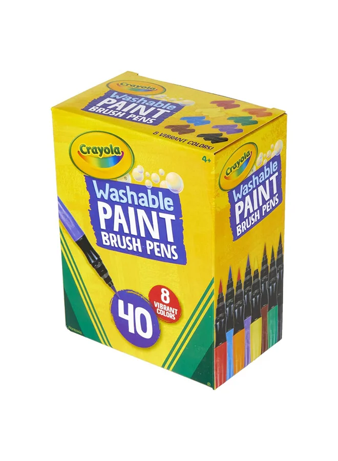 كرايولا Washable Paint Brush Pens, Easy to Remove Paints, 8 Colors, Pack of 40, 5+ Yrs