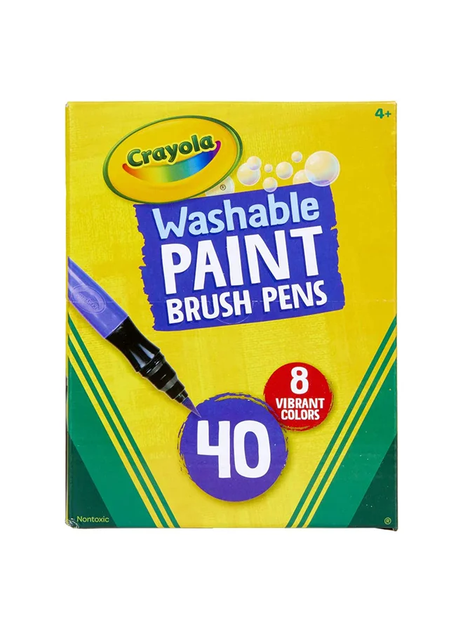 كرايولا Washable Paint Brush Pens, Easy to Remove Paints, 8 Colors, Pack of 40, 5+ Yrs