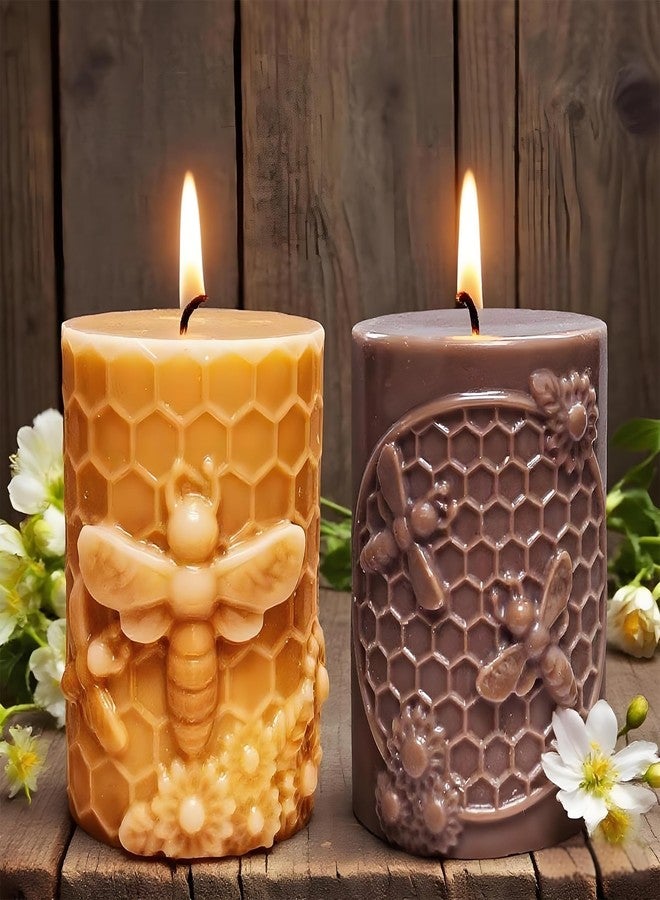 Wehous 2PCS Bee Candle Mold, Bee Honeycomb Flower Cylinder Silicone Molds for Resin Candle Soap Wax Beeswax, Unique Epoxy Casting Clay Art Craft Mould Kit DIY Home Decor - Image 2