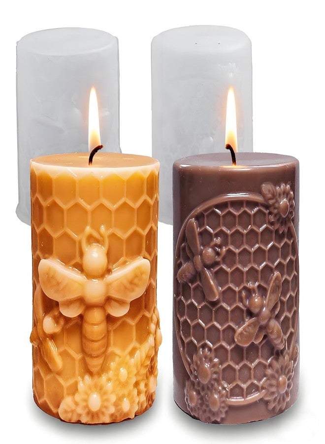 Wehous 2PCS Bee Candle Mold, Bee Honeycomb Flower Cylinder Silicone Molds for Resin Candle Soap Wax Beeswax, Unique Epoxy Casting Clay Art Craft Mould Kit DIY Home Decor - Image 1