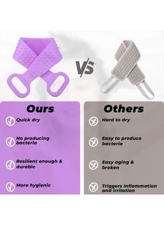 No-Name Silicone Body Kit- back and body scrubber - double sided - ergonomic handle - with hair scalp shampooing massager and facial cleansing- make-up remover pad. (purple)  - Image 4