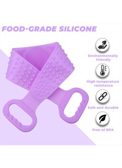 No-Name Silicone Body Kit- back and body scrubber - double sided - ergonomic handle - with hair scalp shampooing massager and facial cleansing- make-up remover pad. (purple)  - Image 5