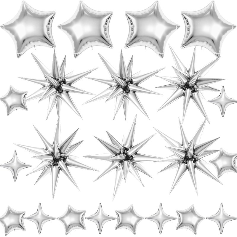 BZIDII 22 Pcs Silver Star Balloons221810 Inch Star Foil Mylar BalloonSpike Balloon and Four Pointed Balloons for Party Supplies Christmas Birthday Wedding Photo Booth Silver - Image 3