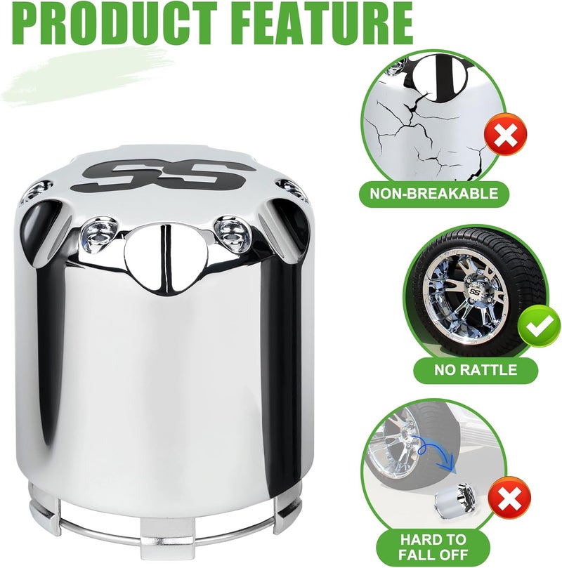 10L0L Universal Golf Cart SS Wheel Alloy Center Cap Cover for EZGO, Club Car, Yamaha, 4 PCS - Image 5