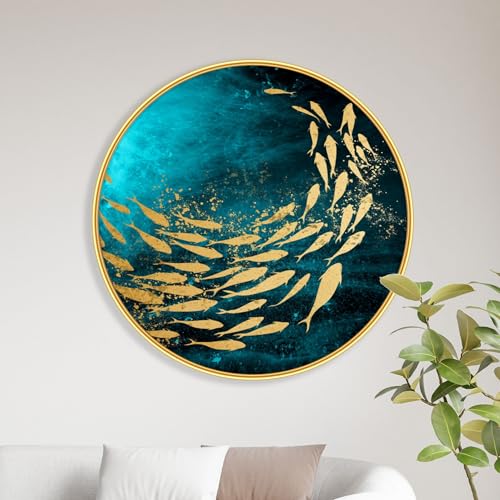 SAF paintings golden fish modern art Crystal Embedded High Gloss Mirror Finished Surface Golden Slim Frame 58 cm x 58 cm Large Size, For Home/Office/Hotel painting GR-38 - Image 1