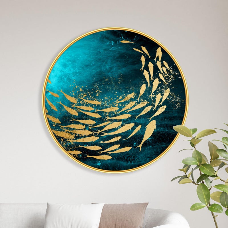 SAF paintings golden fish modern art Crystal Embedded High Gloss Mirror Finished Surface Golden Slim Frame 58 cm x 58 cm Large Size, For Home/Office/Hotel painting GR-38 - Image 5