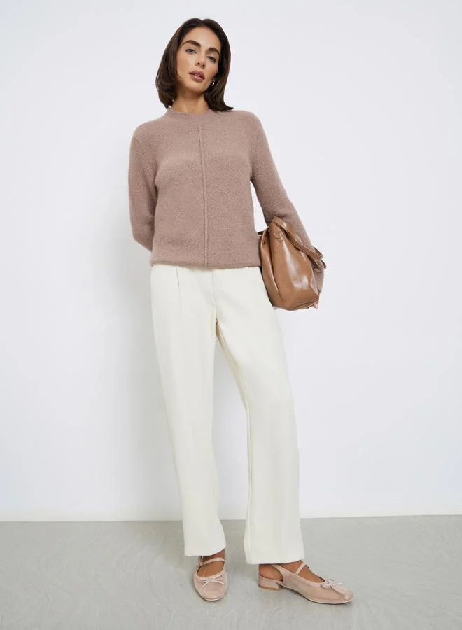 Styli Beige Regular Fit Zip Up Sweater