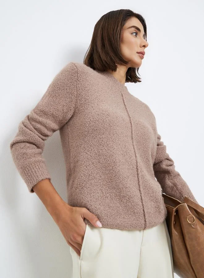 Styli Beige Regular Fit Zip Up Sweater