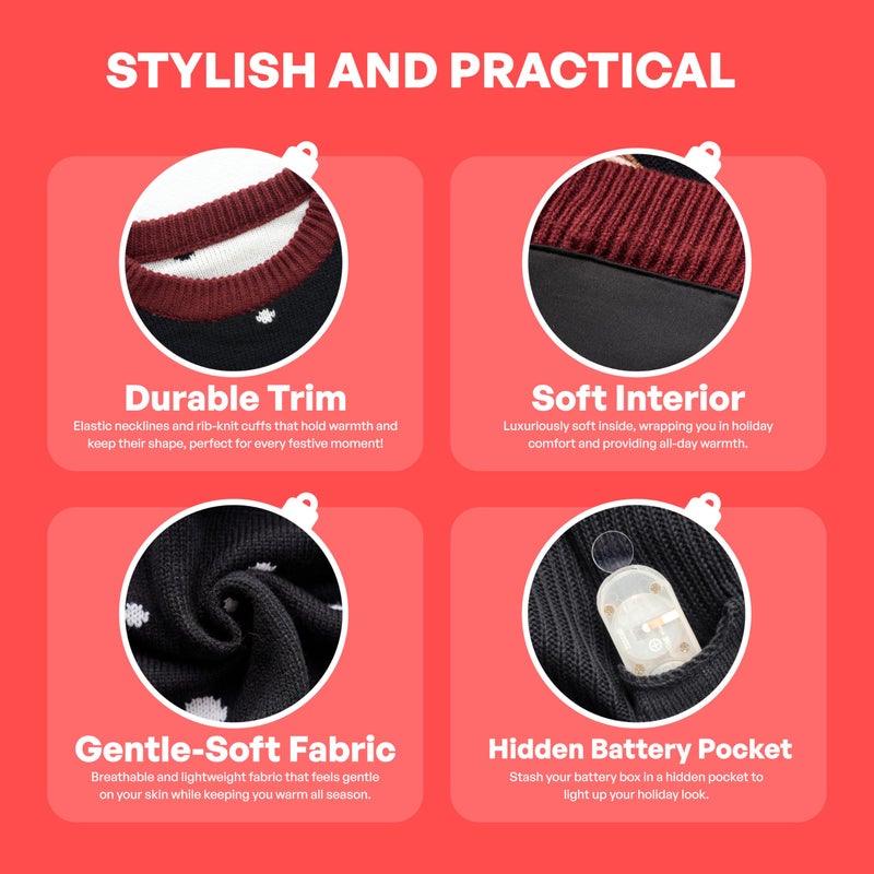 JOYIN Ugly Christmas Sweater Women Men Couples, LED Light Up Ugly Christmas Sweater Kids 2025 Reindeer(Black - Image 4