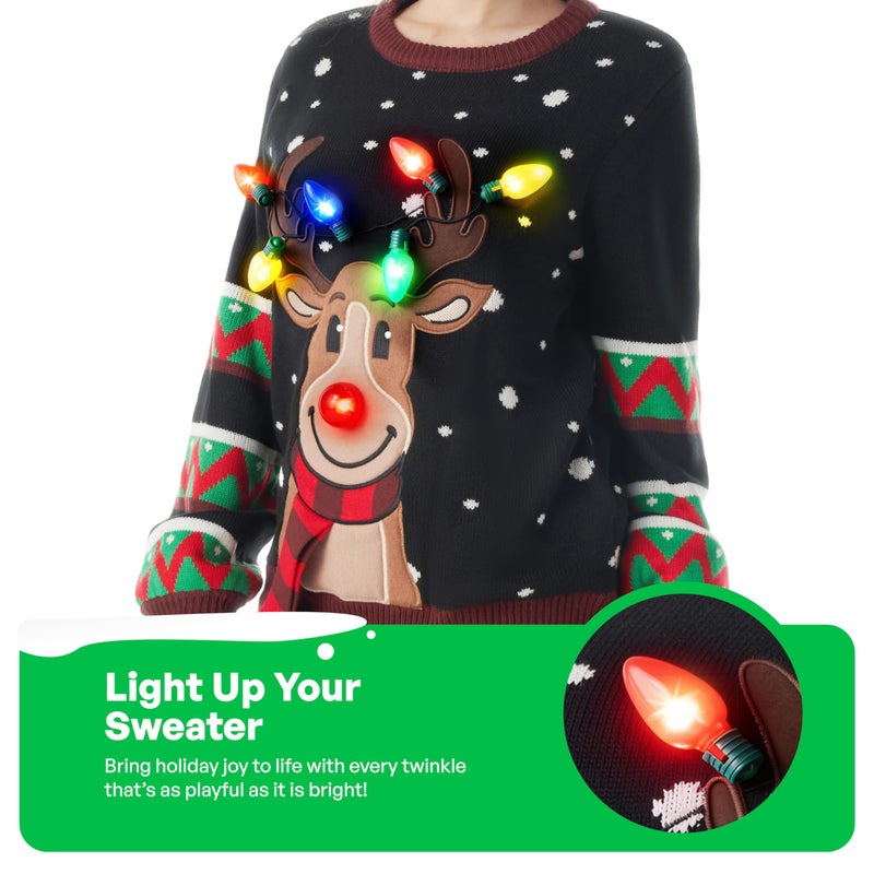 JOYIN Ugly Christmas Sweater Women Men Couples, LED Light Up Ugly Christmas Sweater Kids 2025 Reindeer(Black - Image 3
