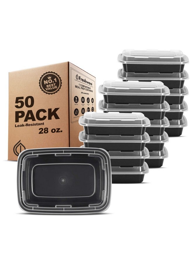 Freshware Meal Prep Containers 1 Compartment Food Storage Containers with Lids, Bento Box, BPA Free, Stackable, Microwave/Dishwasher/Freezer Safe (28 oz), 50 Count (Pack of 1) - Image 1