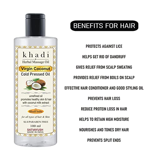 Satvayush Khadi Extra Virgin Cold Pressed Coconut Oil - For Skin, Hair Care & Baby Massage Natural Hair Oil - 100 ml (Pack of 1) - Image 2