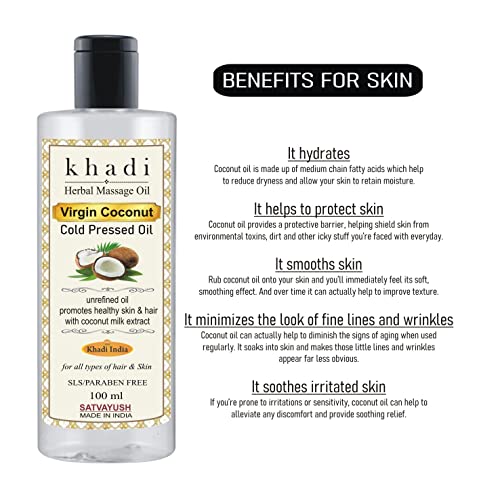 Satvayush Khadi Extra Virgin Cold Pressed Coconut Oil - For Skin, Hair Care & Baby Massage Natural Hair Oil - 100 ml (Pack of 1) - Image 3