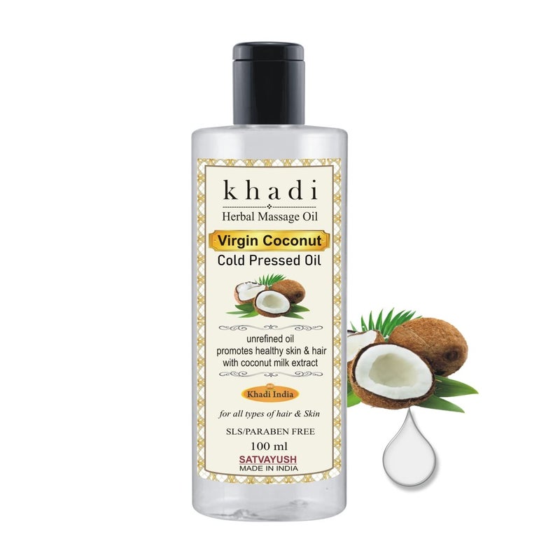 Satvayush Khadi Extra Virgin Cold Pressed Coconut Oil - For Skin, Hair Care & Baby Massage Natural Hair Oil - 100 ml (Pack of 1) - Image 5