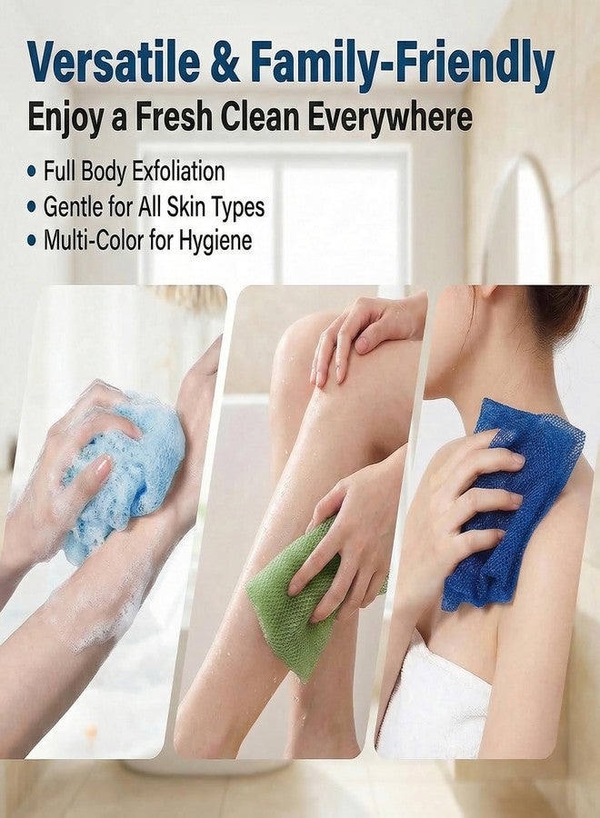 Rhostry Exfoliating Shower Towel for Shower, Body Scrubber, Exfoliating Cloth for Back, Deep Cleansing, Quick Dry, 31.5 Inch Long, 3 Pack, Mesh Material (Blue/Light Blue/Green) - Image 4