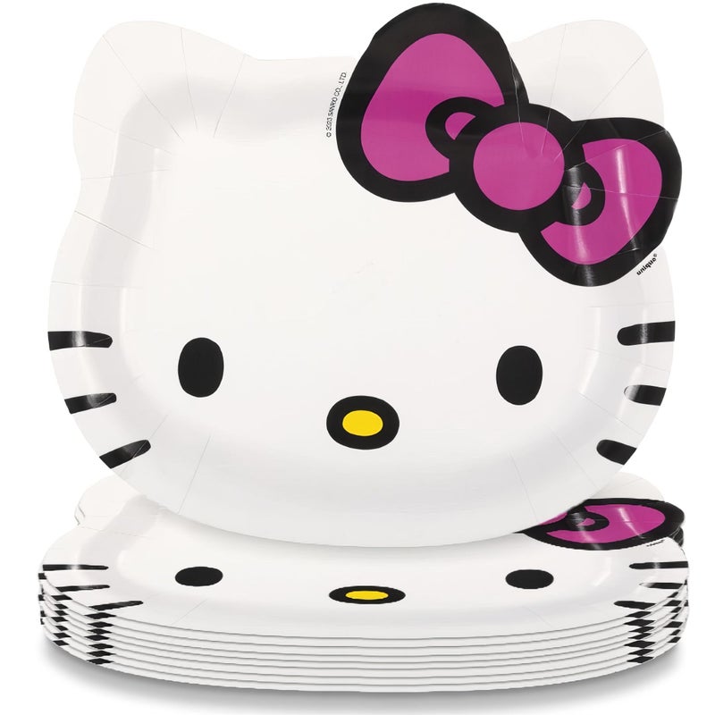 Unique White Hello Kitty Shaped Paper Plates - 8.50"" x 7.38"" (Pack of 8) - Fun Character Design  Perfect for Kids' Birthday Parties and Themed Celebrations - Image 1