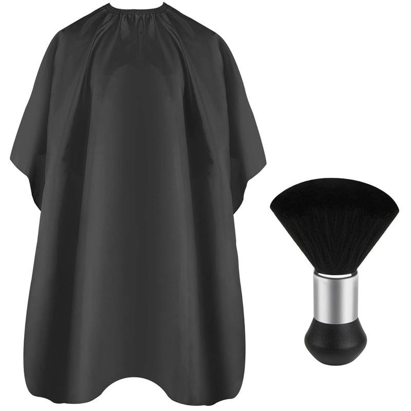 FEBSNOW Professional Hair Cutting Cape with Neck Duster Brush, Salon Barber Cape, Hair Cutting Accessories (Black) - Image 1