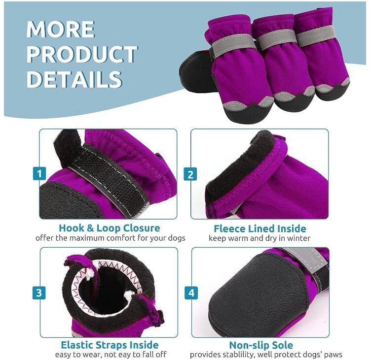 KUTKUT Dog Boots for Small, Medium and Large Dogs | Winter Snow Waterproof Paw Protector | Pet Shoes with Reflective Straps and Non-Slip Sole | Soft & Lightweight Dog Footwear (Size: 6) - Image 4
