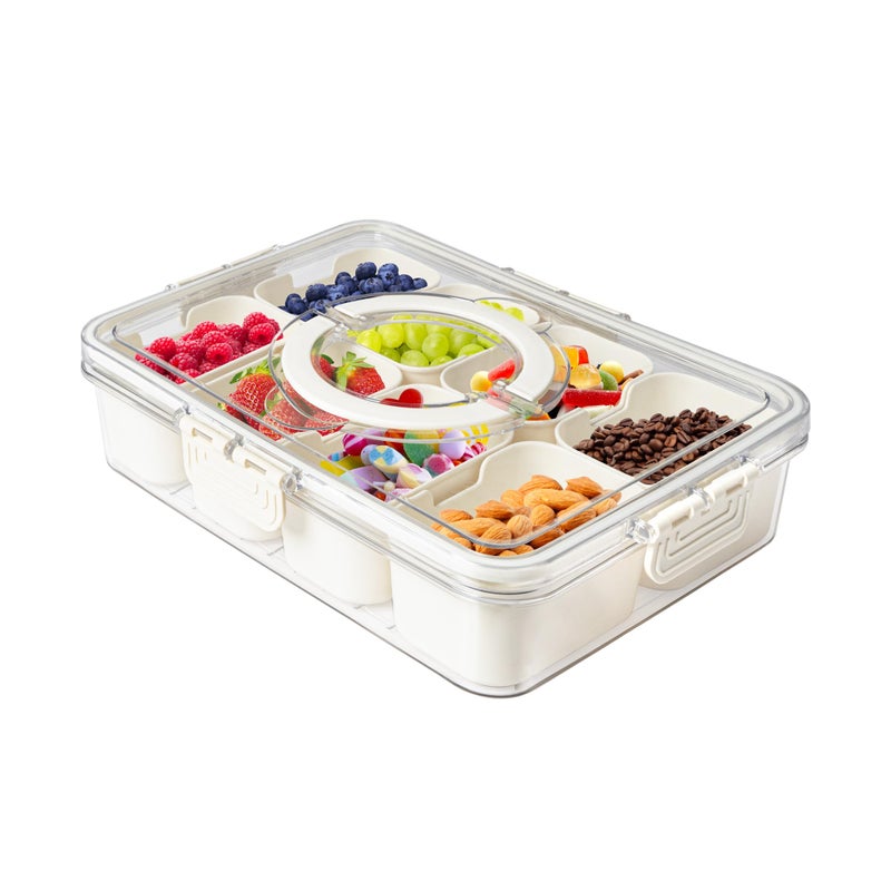 MineSign Divided Snackle Box with Handle Food Serving Tray Charcuterie Board with Lid Stackable FruitVeggie Container with 8 Small with Removable Boxes for Travel Snack Candy Nuts Spice
