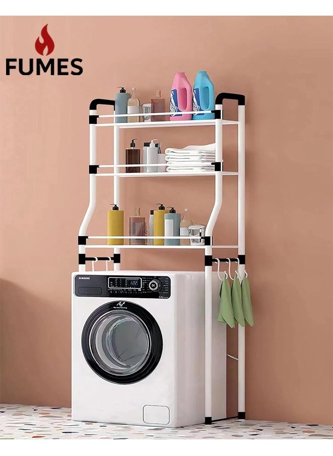 FUMES 3-Tier Washing Machine and Bathroom Organizer with Hanging Hooks for Laundry & Toiletries  - Image 1