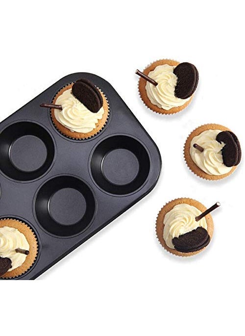 BAKING SET Baking Set Muffin Cup Cake Tray with 100 pcs Muffin Liners for Baking in Microwave Oven 6 Cavity Grid Mould Non Stick Bakeware Cake Easy to Clean  - Image 1