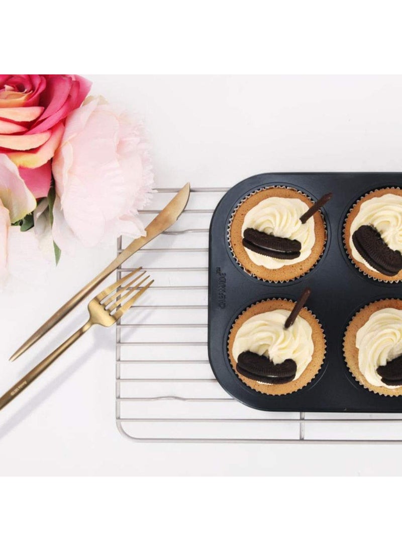 BAKING SET Baking Set Muffin Cup Cake Tray with 100 pcs Muffin Liners for Baking in Microwave Oven 6 Cavity Grid Mould Non Stick Bakeware Cake Easy to Clean  - Image 4