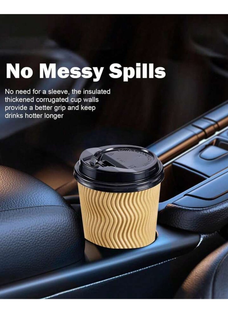 MahMir® 12 OZ .Pack Of 50 Brown Disposable Ripple Insulated Coffee Cups with LID - Eco-Friendly Disposable Cups - Hot Beverage Corrugated Paper Cups - Sleeve Ripple Wall Paper Coffee Cups for Drink - Tea Cup Set of 50 Pack (50 cups + 50 LID) - Image 3