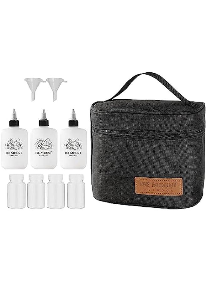 Spice Bag with 7 Spice Jars and 2 Funnels,Outdoor Spice Storage Bag Camping Seasoning Bottle Set for Outdoor Travel Camping BBQ Picnic (Black) - Image 1