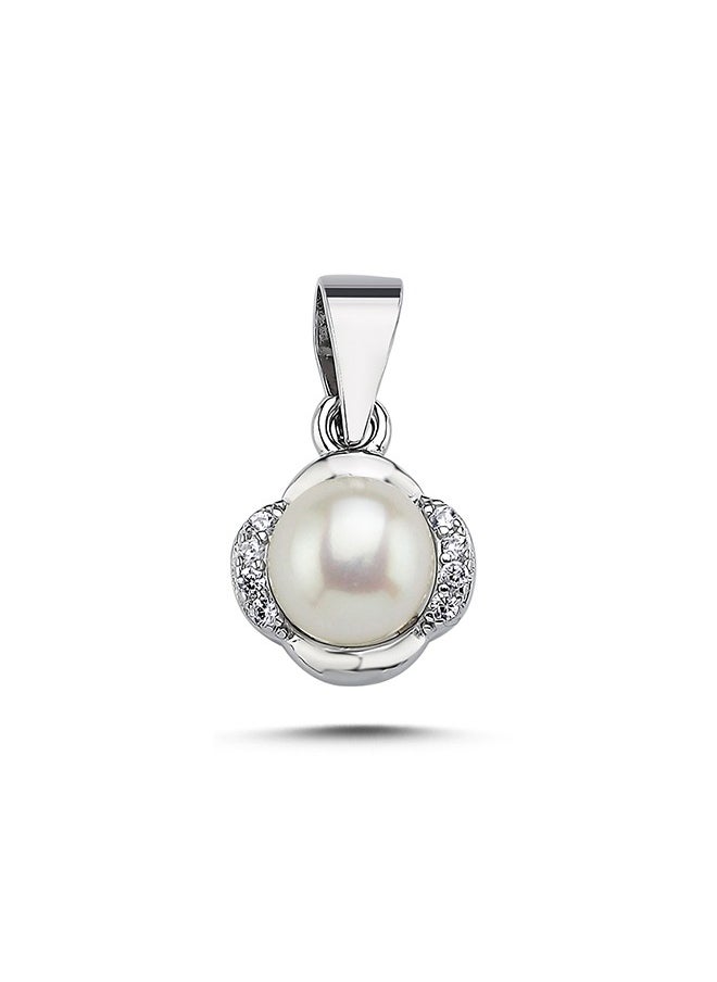 EMNON 925 Silver Pearl CZ Rhodium Plated Pendant-High-Quality Jewelry in UAE Dubai 100% Precious Metal Gift for Women-EMNON113PE-P104393 