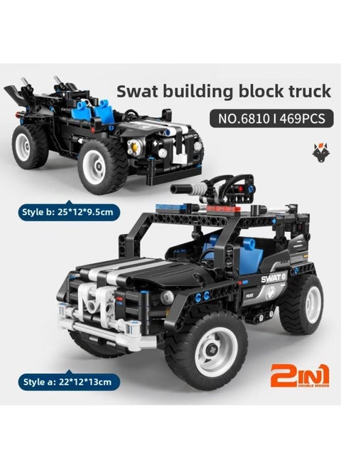 Wanzhi 5801-9827 Mechanical Diy Technology Racing Car Classic Car Model Puzzle Assembling Building Blocks Toy Boy.-Color:6810 Building Blocks Armed Special Police Car 2 In 1-Specifications:45*30*5.5