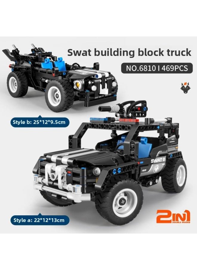 Generic - Wanzhi 5801-9827 Mechanical Diy Technology Racing Car Classic Car Model Puzzle Assembling Building Blocks Toy Boy.-Color:6810 Building Blocks Armed Special Police Car 2 In 1-Specifications:45*30*5.5 - Image 1