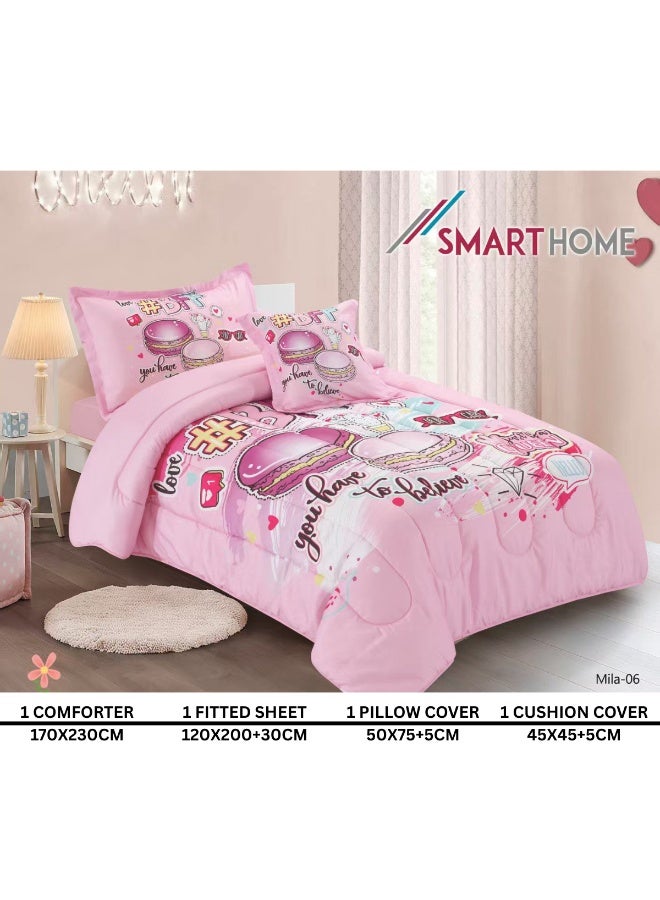 سمارت هوم مفرش سرير بتصميم عصري 4 قطع (مفرش بحشوة مقاس 170×230 سم + واقي مرتبة مقاس 120×200+30 سم + كيس مخدة + غطاء وسادة مربعة) – طقم مفارش سرير شبابية فاخرة لغرف النوم والطلاب والمراهقين - Image 3