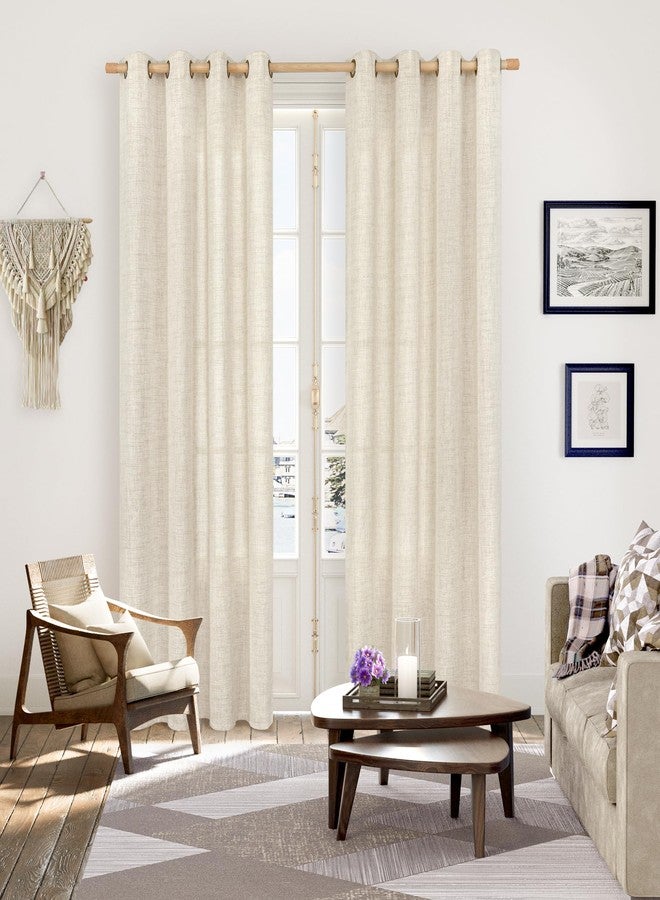 YoungsTex 84 Inches Long Linen Semi Sheer Curtains for Living Room 2 Panels - Light Filtering Window Treatments with Bronze Grommet Boho Cream Drapes for Country Bedroom, 52 x 84 Inch - Image 2