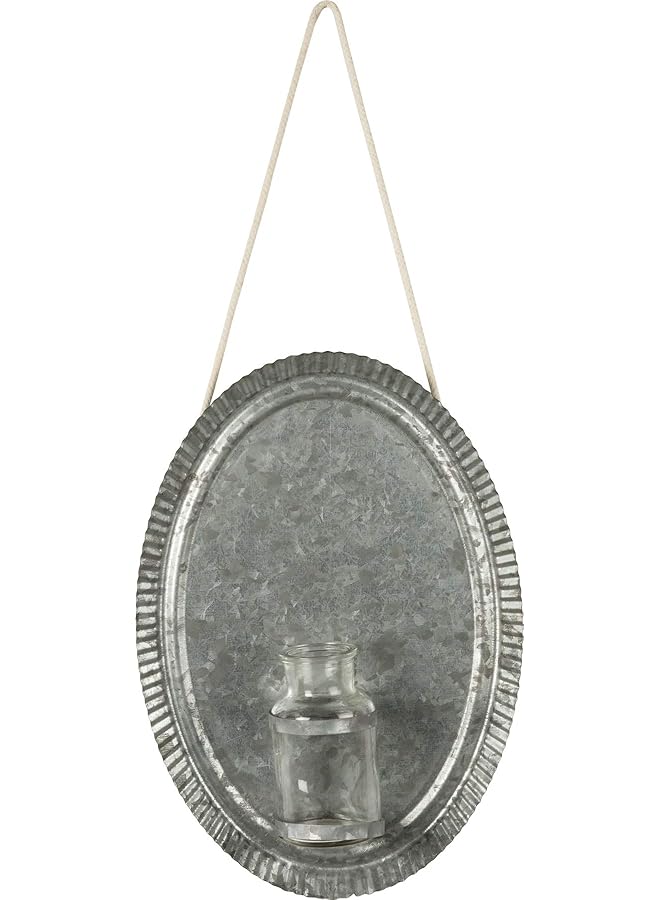 إيروريكس مزهرية حائط مصنوعة يدويًا من المعدن المجلفن والزجاج للديكور المنزلي على شكل رف حائط على الطراز الريفي - Image 1