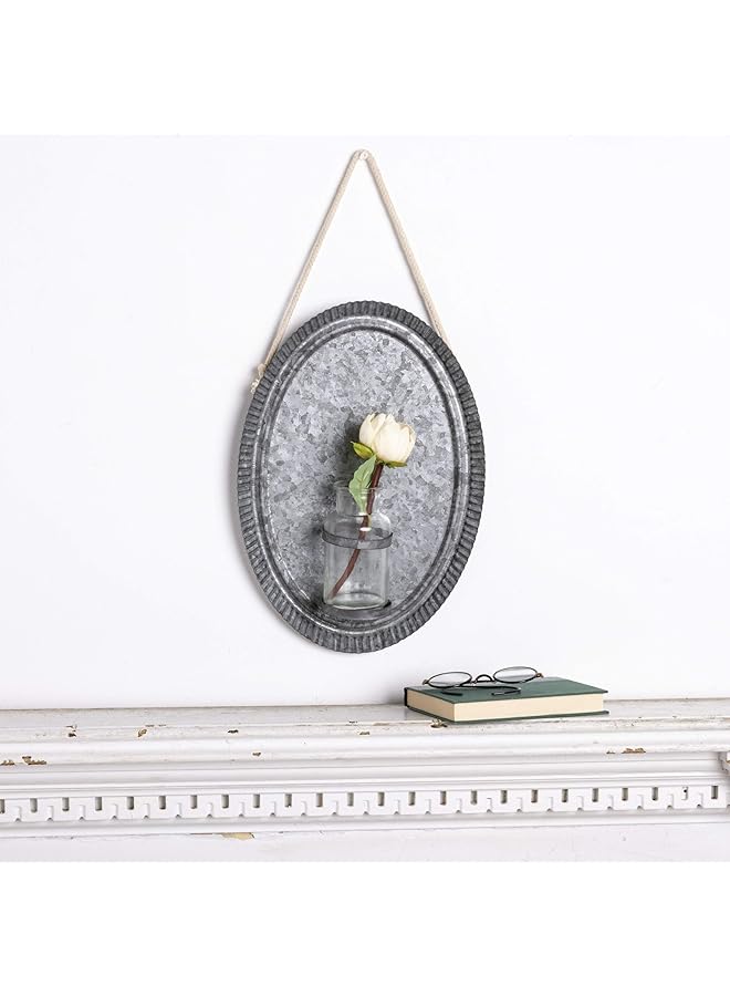 إيروريكس مزهرية حائط مصنوعة يدويًا من المعدن المجلفن والزجاج للديكور المنزلي على شكل رف حائط على الطراز الريفي - Image 3