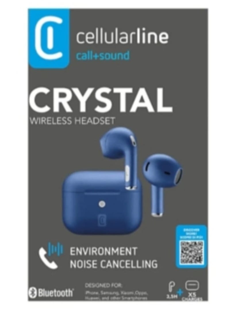 سيلولار لاين سماعات أذن لاسلكية Cellularline CRYSTAL TWS بتقنية البلوتوث 5.0 مع علبة شحن، وإلغاء الضوضاء، ومدة التحدث: 3.5 ساعة، والشحن: 1.5 ساعة، والمدى: 10 أمتار، باللون الأزرق - Image 5