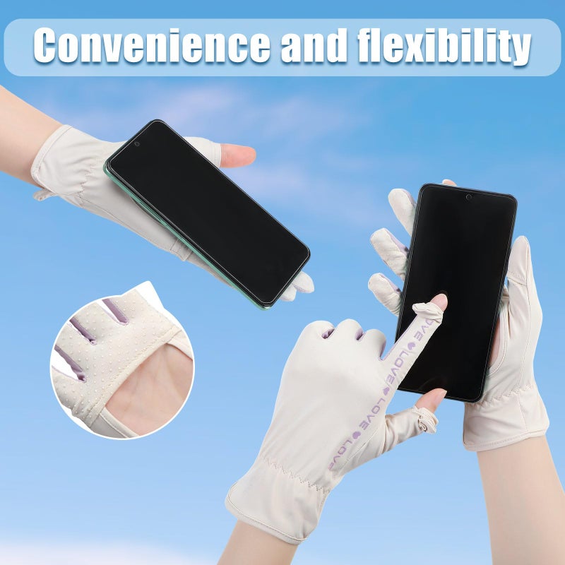 Hercicy 2 Pairs Sun Gloves for Women UV Protection Summer Driving Gloves Full Finger Touchscreen Non Slip Gloves(Beige, Black) - Image 4