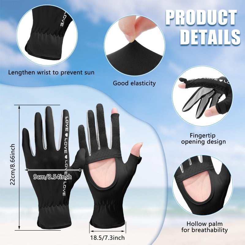 Hercicy 2 Pairs Sun Gloves for Women UV Protection Summer Driving Gloves Full Finger Touchscreen Non Slip Gloves(Beige, Black) - Image 2