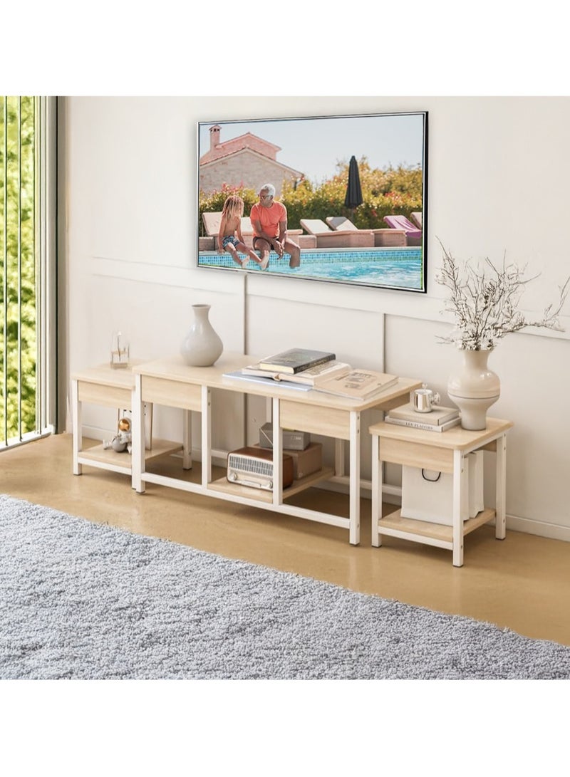 AGD 3-Piece Stackable Nesting Coffee Tables, Living Room Side Tables and TV Stand, Open Storage/Brown - Image 2