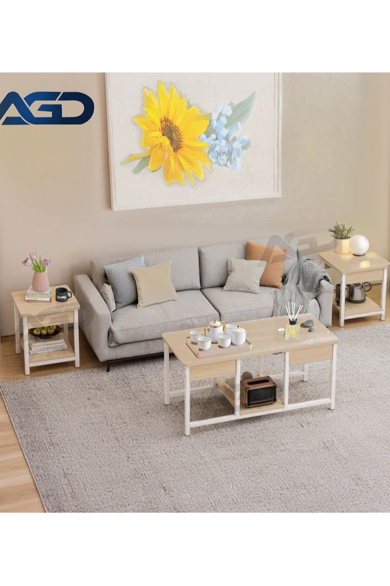 AGD 3-Piece Stackable Nesting Coffee Tables, Living Room Side Tables and TV Stand, Open Storage/Brown - Image 1