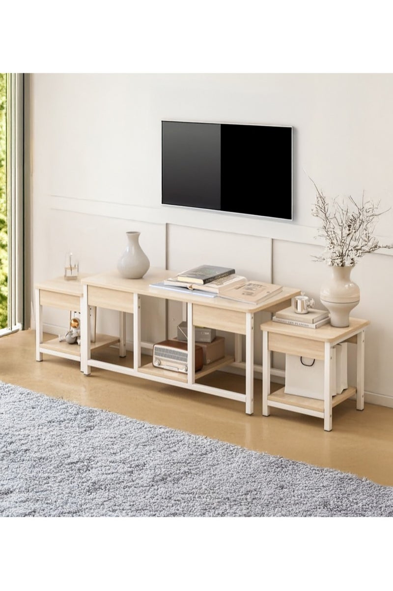 AGD 3-Piece Stackable Nesting Coffee Tables, Living Room Side Tables and TV Stand, Open Storage/Brown - Image 3