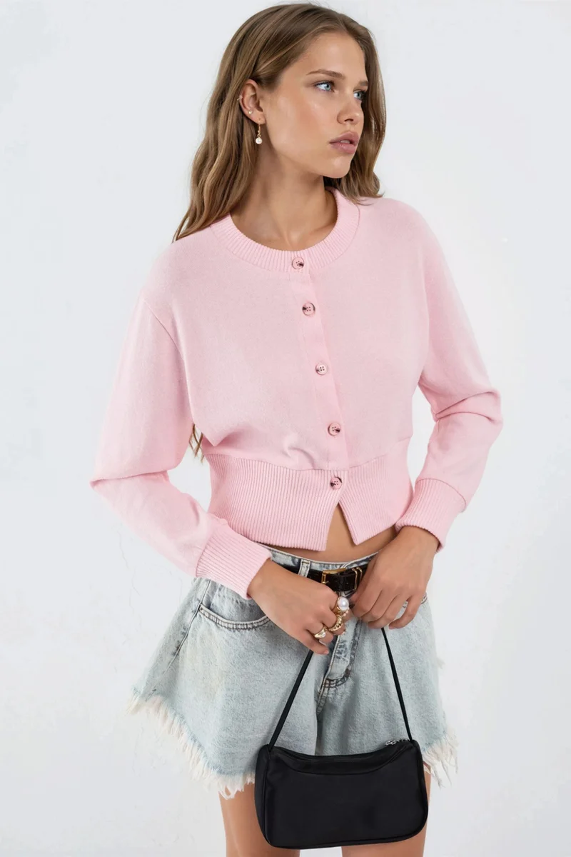Busem BUSEM Casual Crew Neck Buttoned Crop Jacket