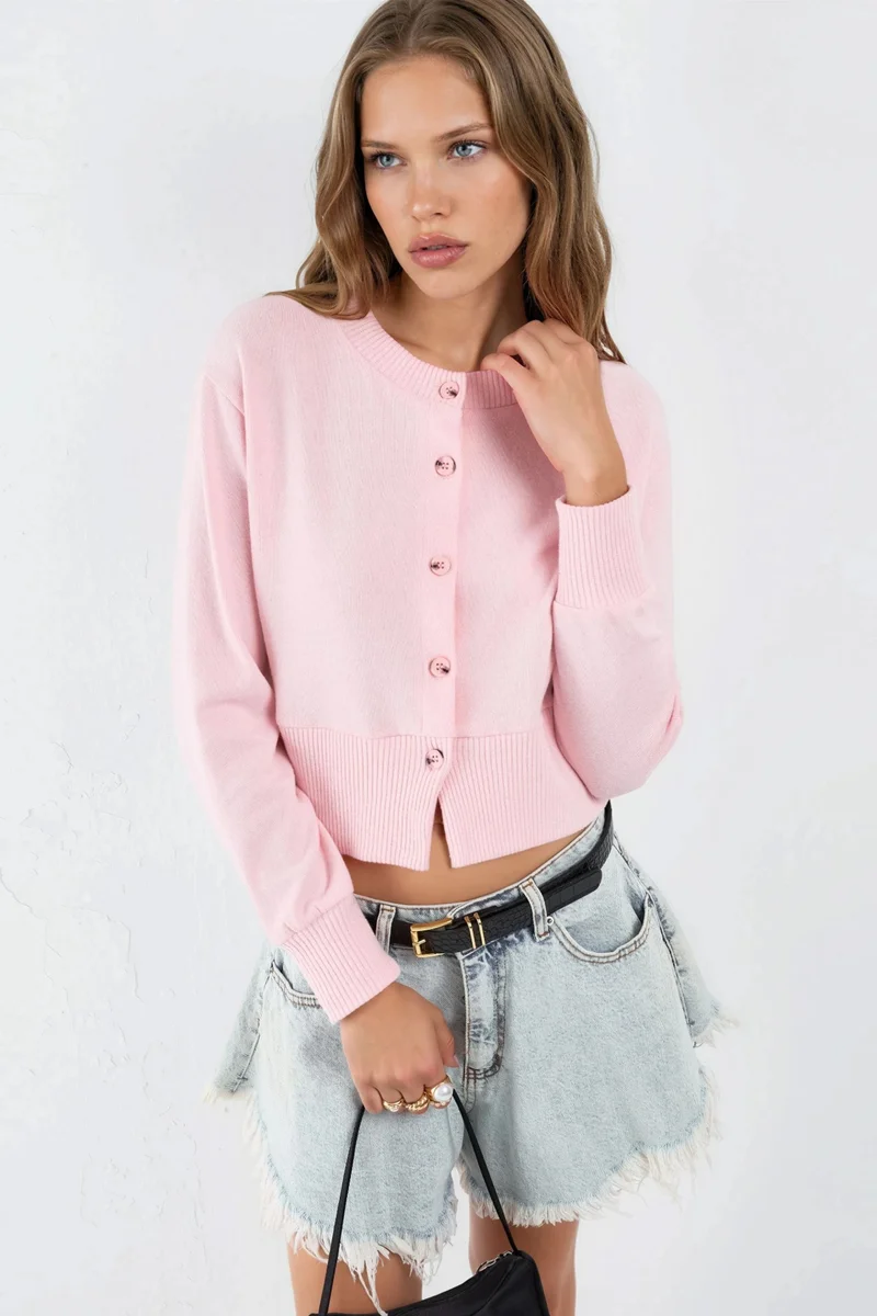 Busem BUSEM Casual Crew Neck Buttoned Crop Jacket
